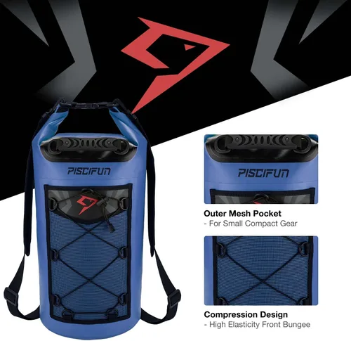 Miniatura 6 de Piscifun Bolsa seca, mochila flotante impermeable 10L/20L/30L/40L con funda impermeable para teléfono para navegación, kayak, pesca Sapphire Blue