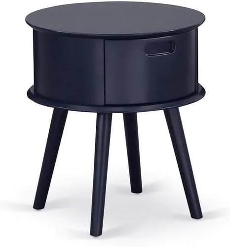Miniatura 10 de East West Furniture GONE11 Gorgeous Gordon - Mesita de noche redonda de una pieza con cajón, 1 paquete, acabado negro