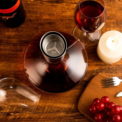 Miniatura 6 de Decantador de Vino, Jarra de Vino Tinto, Decantador con Vertedor Aireador Integrado, 100% Vidrio de Cristal Sin Plomo Soplado a Mano con Tapa