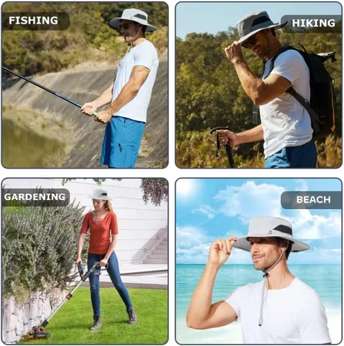 Miniatura 6 de Sombrero de pesca para hombre, sombrero de sol de ala ancha, protección UV SPF XL, XXL, tamaño grande, cabeza grande, senderismo, playa, safari