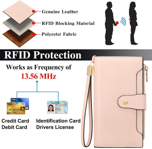 Miniatura 7 de SENDEFN - Cartera de cuero para mujer, portatarjetas con bloqueo RFID, monedero para mujer con cierre