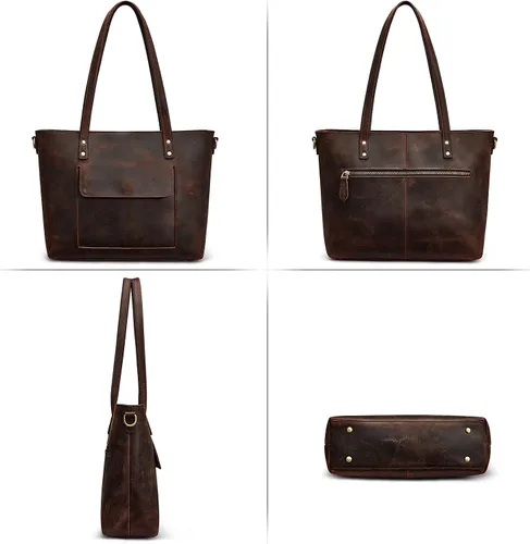 Miniatura 6 de S-ZONE Bolso bandolera vintage de cuero genuino para mujer
