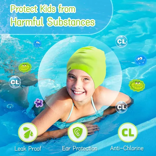 Miniatura 3 de EverSport Gorro de natación grande para niñas de 6 a 14 años, gorra de natación de silicona de pelo largo para trenzas que mantiene el cabello seco