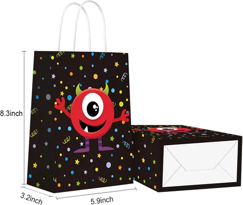 Miniatura 4 de Bolsas de regalo de fiesta temática de monstruos para suministros de fiesta de monstruos de color, bolsas de papel kraft para decoraciones de fiesta