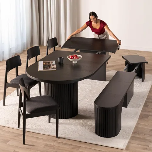 Miniatura 27 de Transformer Table - Mesa de comedor redonda extensible de madera maciza, mesa de comedor redonda extensible, muebles modernos que ahorran espacio