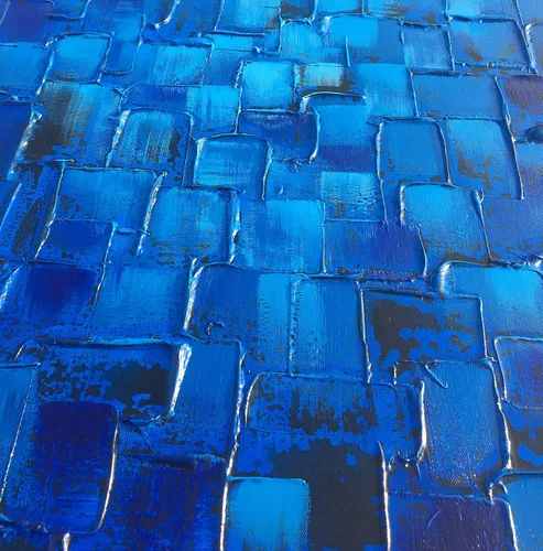 Miniatura 2 de MyArton Arte de pared de lienzo texturizado, cuadrados abstractos, pintado a mano, pintura al óleo moderna de color azul oscuro, imagen