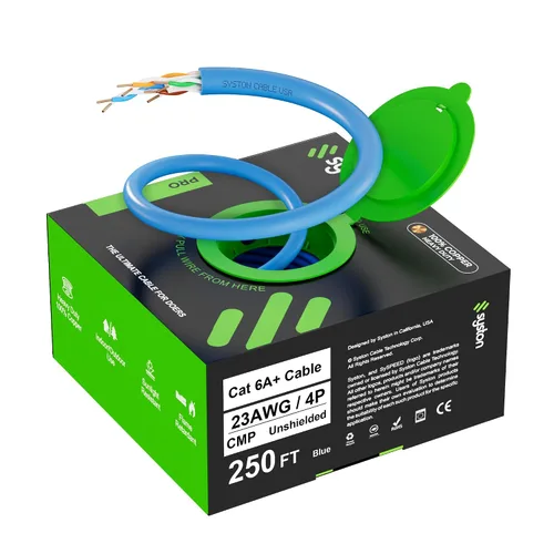 Miniatura 21 de Syston Cable Tech Cat6A+ - Cable Ethernet crudo a granel negro a granel 700 MHz 20 pies 23AWG 4pr par trenzado sin blindaje UTP cobre sólido desnudo