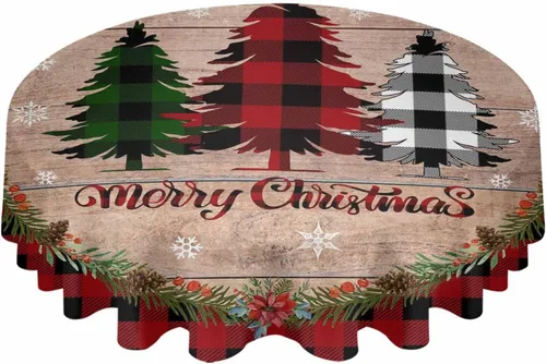 Miniatura 2 de Mantel redondo de árbol de Navidad, impermeable y resistente a las manchas, mantel lavable sin arrugas para comedor, fiesta, boda, Navidad, granja
