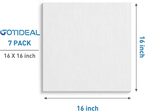 Miniatura 2 de GOTIDEAL Lienzos Estirados para Pintura, Juego de 7 de 16x16 Pulgadas, Imprimación Blanca - Tableros de Lienzo de Arte Cuadrados en Blanco 100%