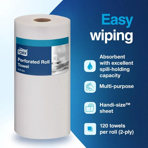 Miniatura 3 de Tork HB9201 Rollo de toallas perforadas de tamaño conveniente blanco, certificado compostable, 30 x 120 toallas