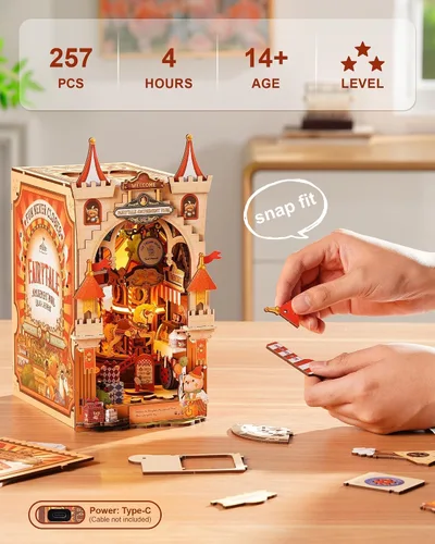 Miniatura 4 de Rolife - Kit de rincón de libros con luces que fluyen y alimentación Type-C - Parque de atracciones de cuento de hadas TGB17 - Kit de casa