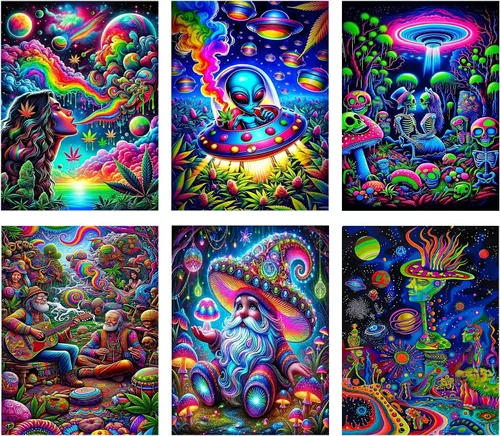 Miniatura 12 de EIBEILI Kits de Arte de Diamantes para Adultos - Paquete de 3 Hippie Hippy Alienígena, Arcoíris Estrellado, Kits de Pintura de Diamantes de Gnomo