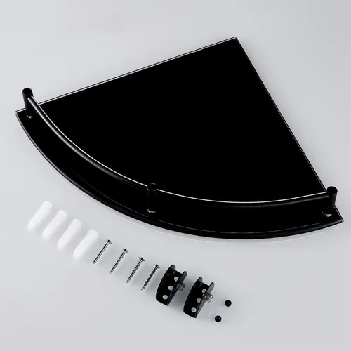 Miniatura 6 de Estante de baño de vidrio con riel inoxidable, estante de ducha esquinero de vidrio negro, organizador de ducha con agujero de taladro para montaje