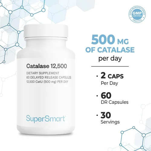 Miniatura 5 de Supersmart - Catalase 500mg por día (12500 CatU) - Enzima natural - Suplemento anti canas Sin OMG y sin gluten - 60 cápsulas de liberación