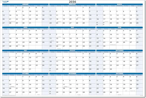 Miniatura 17 de Calendario de pared horizontal borrable en húmedo y seco, azul cielo 2026, 36 pulgadas de alto x 56 pulgadas de ancho con área de planificación