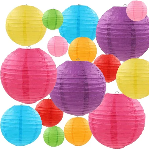 Miniatura 9 de LURICO 16 linternas de papel azul/blanco (tamaño de 4, 6, 8, 10 pulgadas), decoración de papel chino/japonés, faroles de bola para decoración