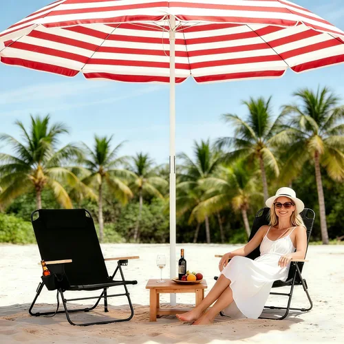 Miniatura 5 de Paquete de 2 sillas reclinables portátiles ligeras para adultos, sillas de playa plegables planas al aire libre con 5 posiciones, silla de playa