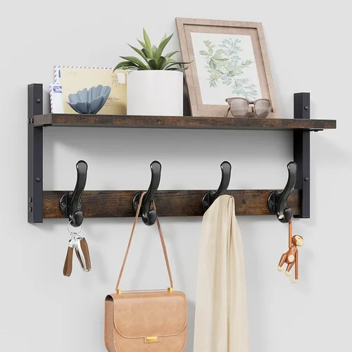 Miniatura 16 de Tatub Perchero rústico de 29 pulgadas con estante, ganchos de pared de entrada con estante, perchas para baño, sala de estar, dormitorio