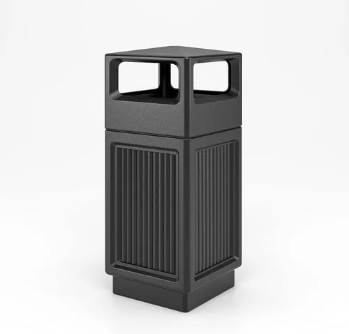 Safco Canmeleon 9478BL - Bote de basura empotrable para interiores y exteriores con urna de ceniza, color negro, paneles estriados decorativos,