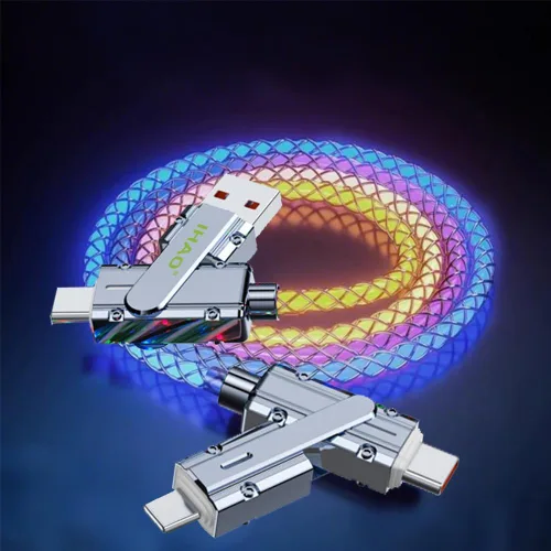 Miniatura 16 de IHAO Cable de carga multipuerto, 3 combinaciones en un cable USB A a USB C/Micro USB PD, cable de carga rápida iluminado LED que fluye compatible