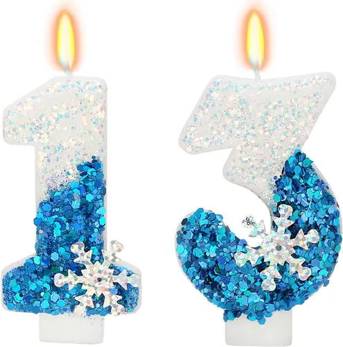 Miniatura 33 de Velas temáticas de cumpleaños de nieve congelada, vela de cumpleaños número 4 para suministros de fiesta, decoración de fiesta de cumpleaños Azul
