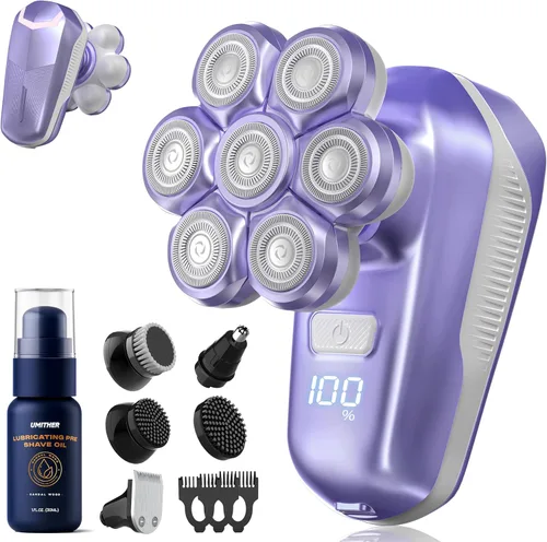 Afeitadora eléctrica para mujeres, maquinilla de afeitar eléctrica con cabezales de afeitado magnéticos 7D, kit de recortadora de cabeza calva