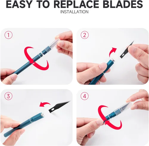 Miniatura 8 de FOSHIO Paquete de 2 cuchillos Exacto, cuchillo de pasatiempo azul con 10 cuchillas Exacto, cuchillo de manualidades con tapa de seguridad, cuchillo