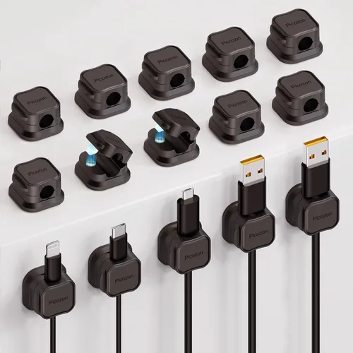 Miniatura 8 de Picozon - Paquete de 8 soportes magnéticos para cables, organizador de cables adhesivos Picozon para teléfono, cargador USB, organizador