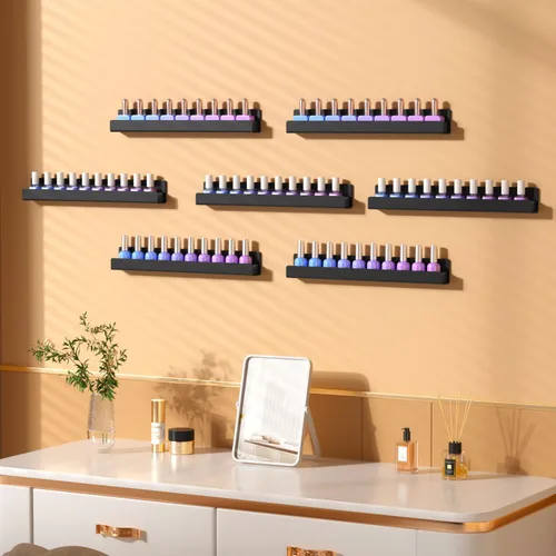 Miniatura 6 de NIUBEE Paquete de 6 estantes para esmalte de uñas, estante montado en la pared con inserciones de extremo antideslizantes extraíbles, organizador