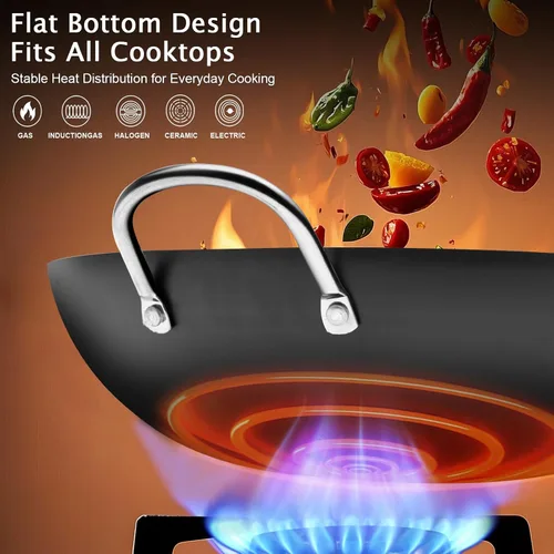 Miniatura 3 de WANGYUANJI Wok de Hierro, Woks de 14.2 Pulgadas para Saltear, Sartén China sin Recubrimiento, Olla de Hierro Tradicional de Fondo Plano