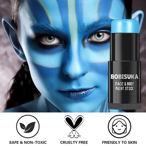 Miniatura 5 de BOBISUKA Palo de pintura facial azul claro, ojo azul bebé, negro para deportes, pintura impermeable para Halloween, Avatar, cadáver, novia, pitufo