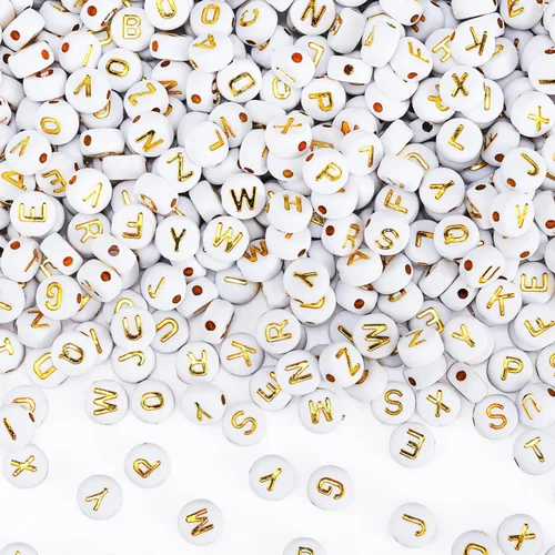 Miniatura 9 de Gionlion Más de 1200 cuentas redondas coloridas de letras de 0.157 x 0.27 pulgadas para hacer pulseras, cuentas acrílicas del alfabeto para hacer