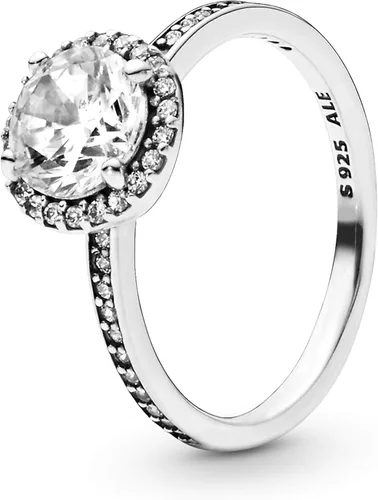 PANDORA Joyería Anillo redondo de circonita cúbica brillante Regalo para ella Plata de ley, Metal, Zirconia cúbica