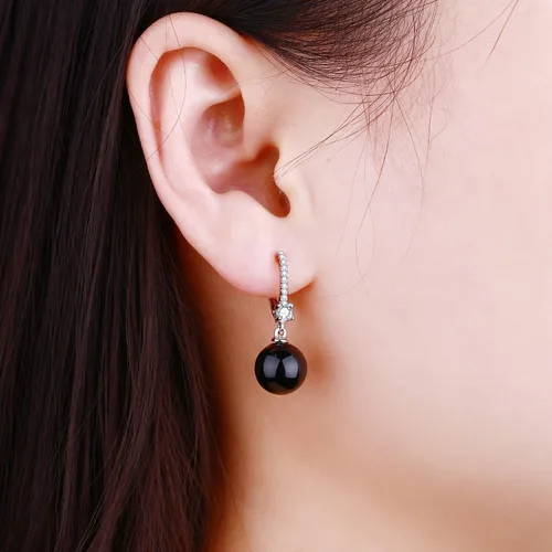 Miniatura 2 de JO WISDOM Aretes de aro de plata de ley 925 con perlas de agua dulce con colgante de perlas auténticas, perlas de imitación, Perla, Circonia cúbica