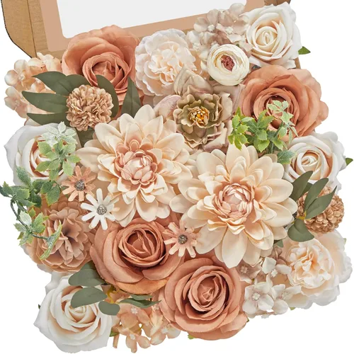 Miniatura 21 de Serwalin Flores artificiales, flores rosadas, flores de seda falsas, flores de pastel de boda, flores para ramos de boda, centros de mesa, Un rosa