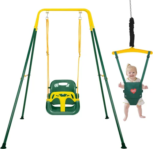 Miniatura 9 de Toddler Swing Set and Baby Jumper, Foldable Baby Swing Set with Metal Stand for Indoor & Outdoor Use, Baby Bouncer Jumper Durable Swing Set for Aged