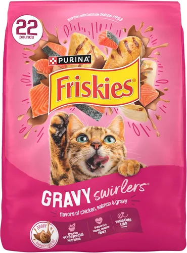 Miniatura 13 de Purina Friskies - Remolinos de salsa con sabores de pollo, salmón y salsa, comida seca para gatos, bolsa de 3.15 libras
