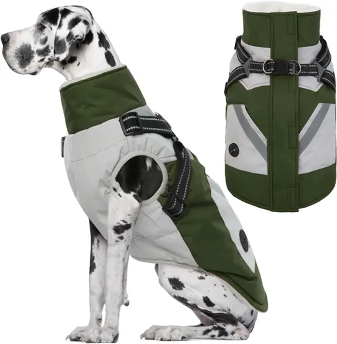 Miniatura 31 de IECOii Chaqueta para perro con arnés de invierno integrado, color negro, XXXL, abrigo de perro con cremallera, ropa de invierno para perros grandes