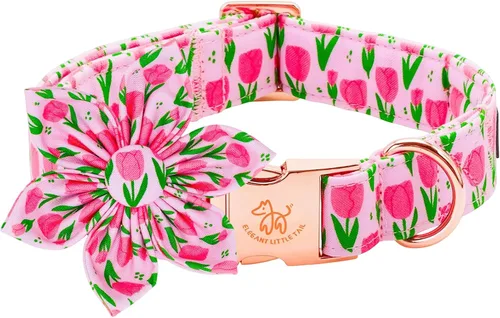 Miniatura 21 de Elegant little tail - Collar rosa para perras con flor, collar ajustable para mascotas con regalo de flores, collares para perros medianos