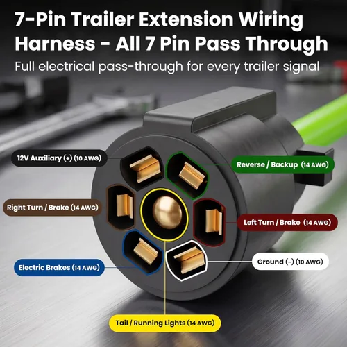 Miniatura 3 de GEARit Cable de extensión para remolque de 7 vías (1 pie) Enchufe de remolque de 7 pines Cable en línea Arnés de cables Conector de clavijas dobles