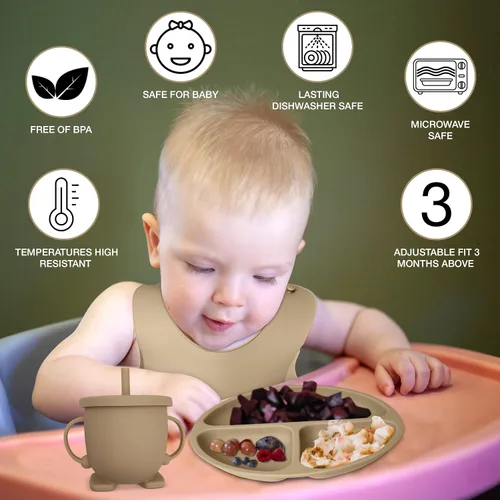 Miniatura 2 de Juego de 10 piezas de alimentación para bebés El juego de utensilios de destete LED para bebés incluye cuenco de succión y plato, cuchara