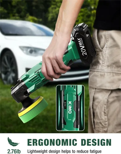Miniatura 4 de KIMO Kit de Pulidora Inalámbrica para Coche 20V, Kit de Pulido de 25 Piezas, 6 Velocidades hasta 6000RPM / 2*Baterías de 2000mAh Pulidoras