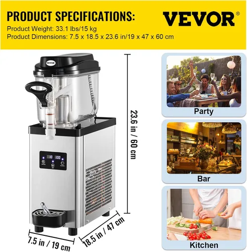 Miniatura 7 de VEVOR Slushie Machine, Slushy Machine 6L/1.6 Gal 25 tazas de un solo tazón, fabricante de bebidas congeladas de 300 W, máquina de batido