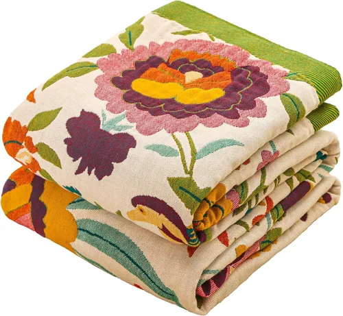 Miniatura 15 de Manta bohemia 100% algodón orgánico ultra suave transpirable rústico edredón de 50 x 60 pulgadas con pájaros y flores para sofá, silla, cama, sillón