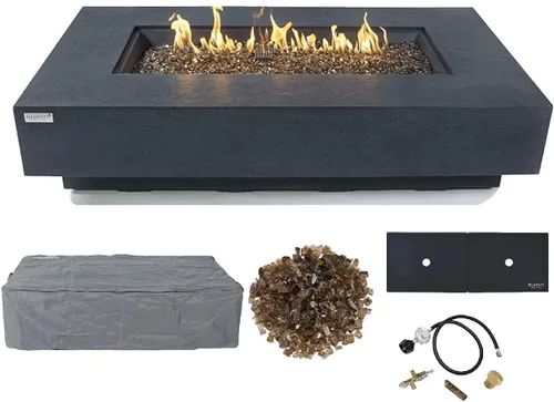 Miniatura 94 de Elementi+ Mesa de Fuego de Gas Colorado de Hormigón Fundido de 56" Rectangular, Hoguera al Aire Libre con Ignición Electrónica Incluye Cubierta