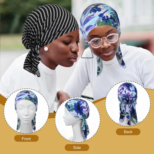 Miniatura 3 de Geyoga 6 unidades de bufanda para la cabeza para mujer, bufandas preatadas, gorros, gorros, con estampado elástico, para dormir, turbante, bufanda