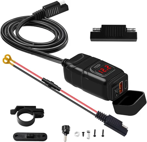 Miniatura 7 de Ankuee Cargador de teléfono USB para motocicleta, adaptador SAE a USB impermeable con voltímetro e interruptor de encendido/apagado, cargador doble