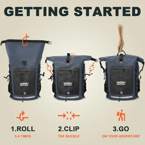 Miniatura 6 de OSAH DRYPAK Mochila impermeable 35L/55L/85L – Mochila de senderismo resistente con parte superior enrollable que mantiene el equipo seco para Azul