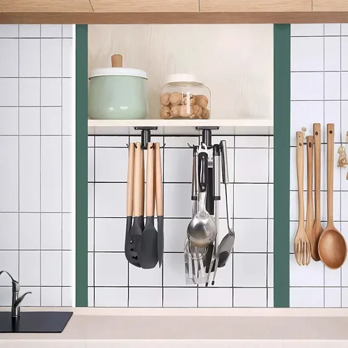 Miniatura 5 de 2 ganchos para debajo del gabinete para utensilios de cocina, ganchos giratorios de 360°, estante adhesivo de almacenamiento de cocina que ahorra