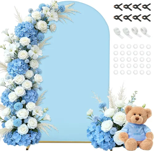 Miniatura 12 de Cubierta de fondo de arco de 7.2 pies, cubierta de arco de elastano beige, cubierta de soporte elástica con herramientas de atar globos para boda